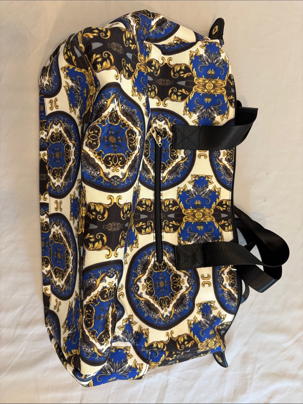 Blue and Black Baroque Print Travel Duffle Bag